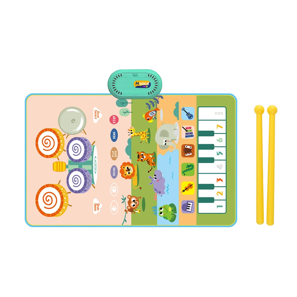 80x50cm Music Play Mat for Kids Toddlers Floor Piano Keyboard Drum Toys Dance Mat with 6 Instruments Sounds Educational Toys