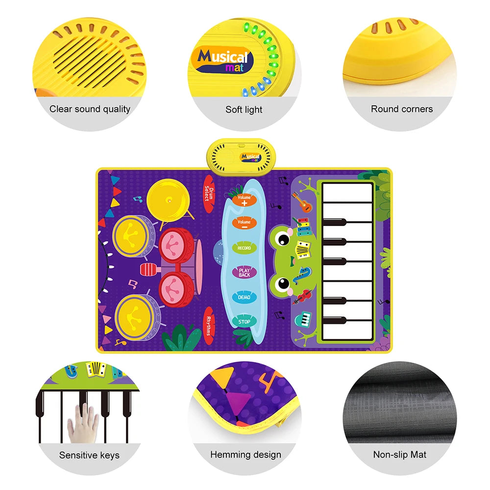 80x50cm Music Play Mat for Kids Toddlers Floor Piano Keyboard Drum Toys Dance Mat with 6 Instruments Sounds Educational Toys