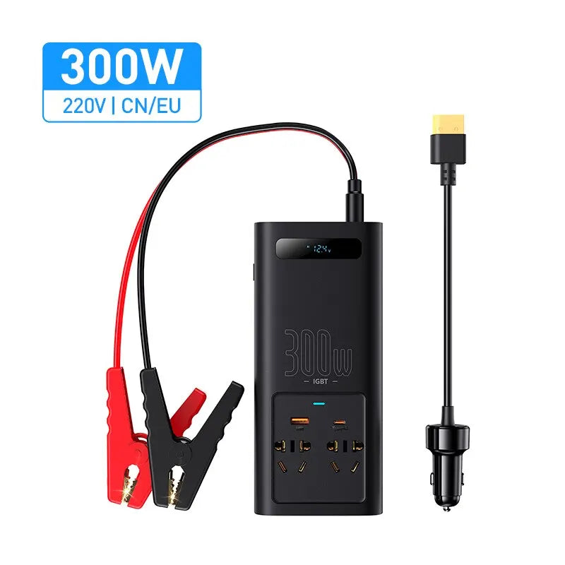 Baseus Car Inverter 300W DC 12V to AC 220V Type-C USB Fast Charging Pure Sine Wave EU Socket for Outdoor Emergency Electricity