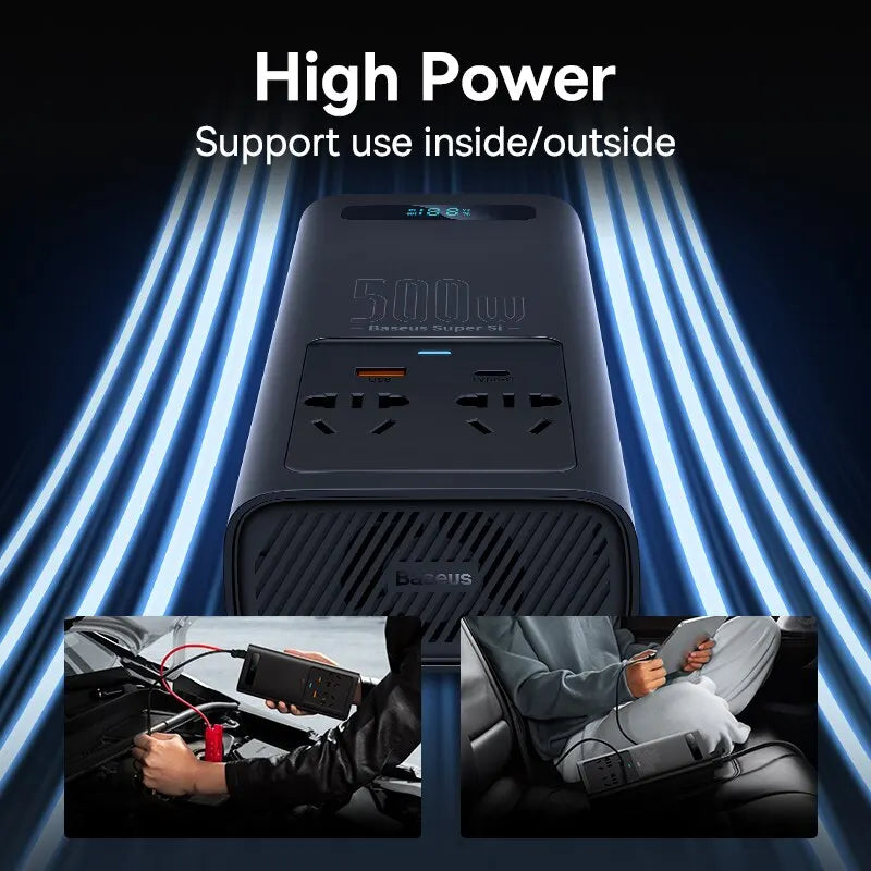 Baseus Car Inverter 300W DC 12V to AC 220V Type-C USB Fast Charging Pure Sine Wave EU Socket for Outdoor Emergency Electricity