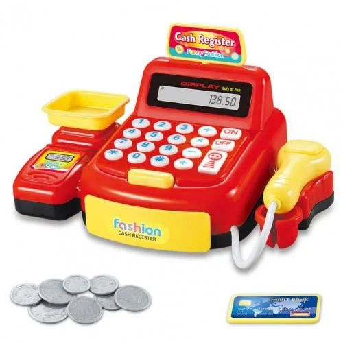 Children's Cash Register Calculator Pretent Play House Toy with Light Sound Coins Supermarket Cashier Games Toys for Girls Boys