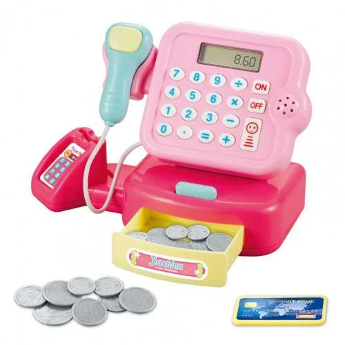 Children's Cash Register Calculator Pretent Play House Toy with Light Sound Coins Supermarket Cashier Games Toys for Girls Boys