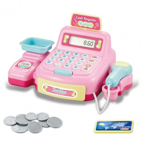 Children's Cash Register Calculator Pretent Play House Toy with Light Sound Coins Supermarket Cashier Games Toys for Girls Boys