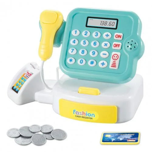 Children's Cash Register Calculator Pretent Play House Toy with Light Sound Coins Supermarket Cashier Games Toys for Girls Boys