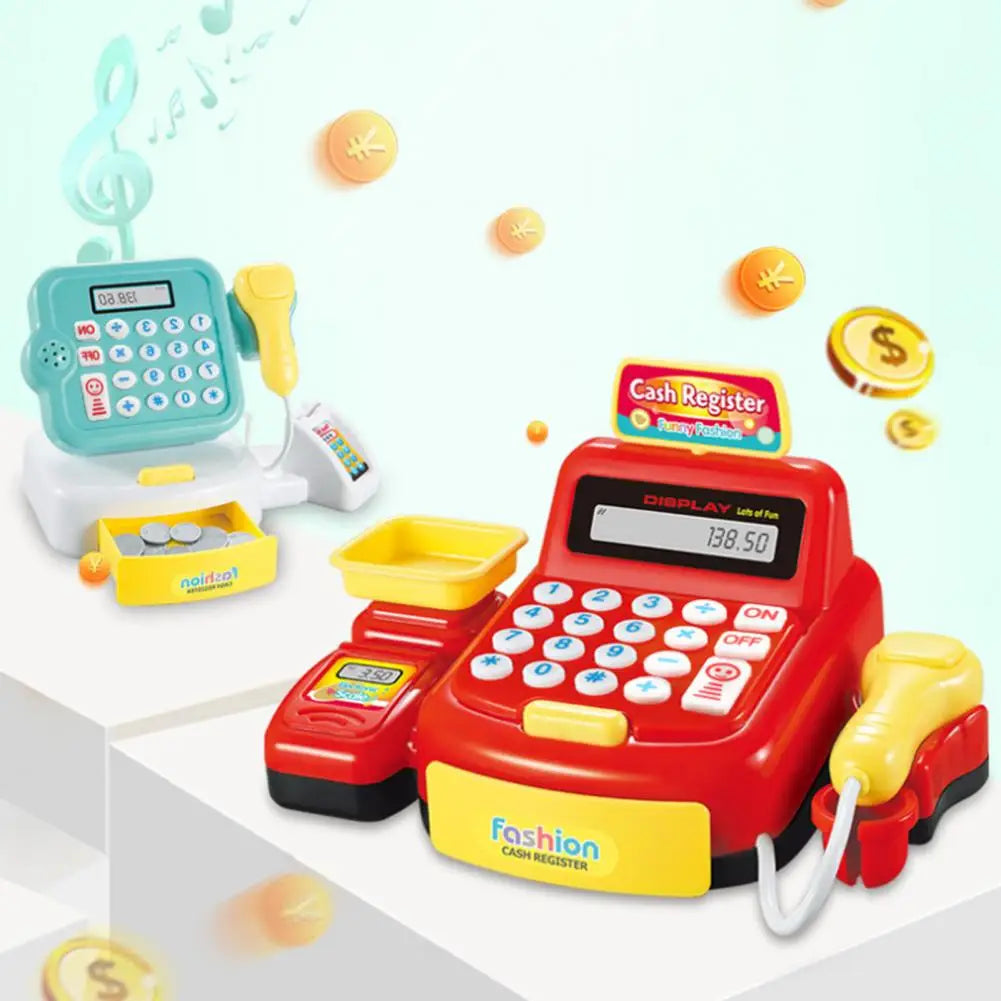 Children's Cash Register Calculator Pretent Play House Toy with Light Sound Coins Supermarket Cashier Games Toys for Girls Boys