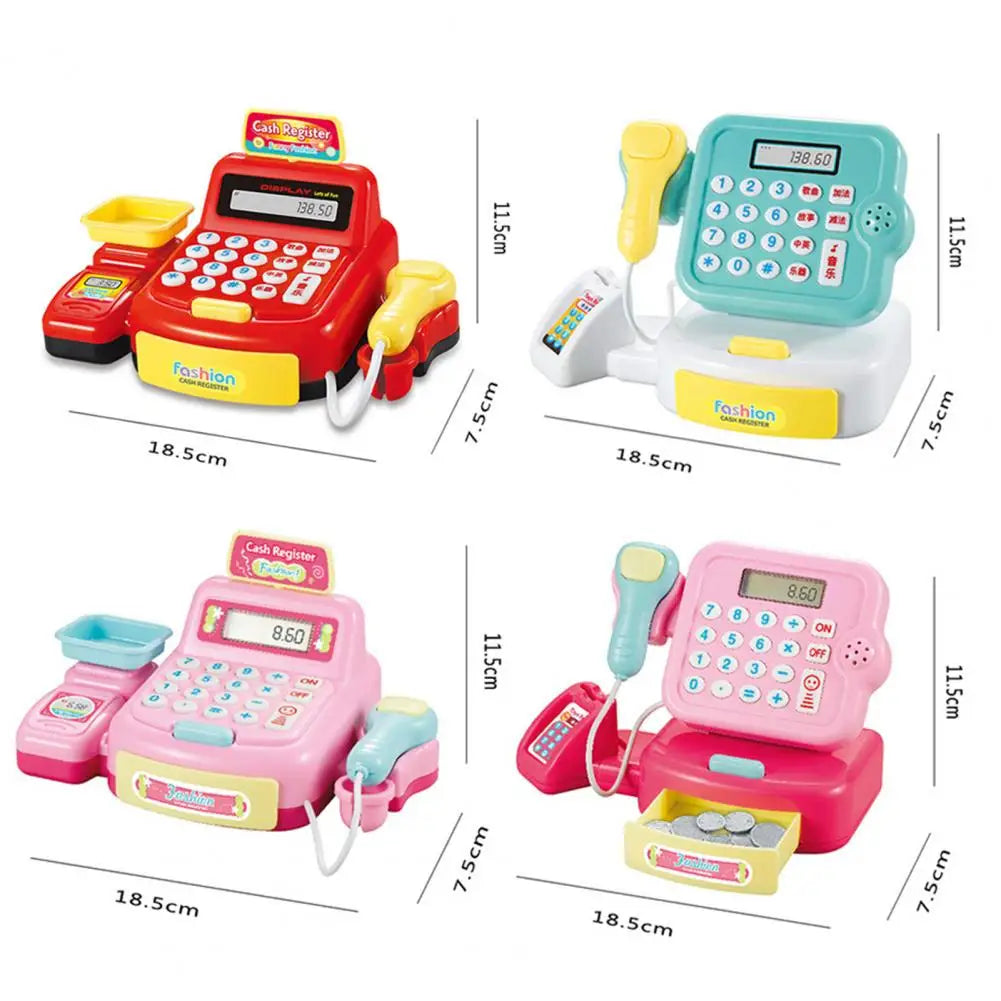 Children's Cash Register Calculator Pretent Play House Toy with Light Sound Coins Supermarket Cashier Games Toys for Girls Boys