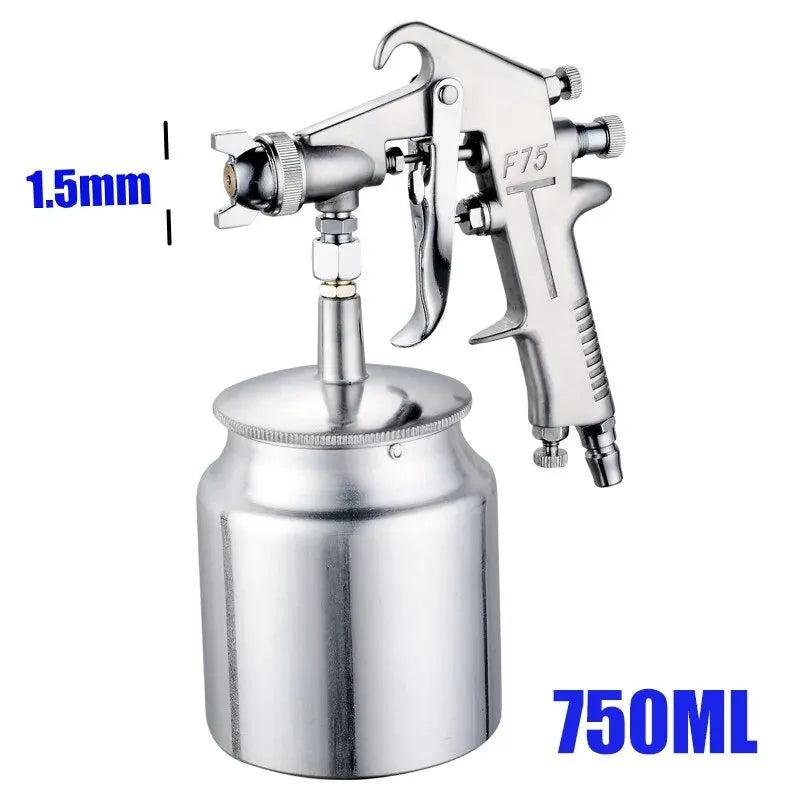 F-75 Spray Gun 1.5mm Nozzle with Cup Silver Handle Adjustable Color Spray Gun for Automotive Furniture Parts Painting