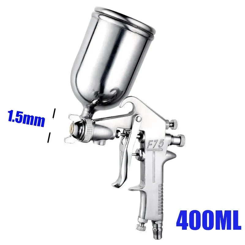 F-75 Spray Gun 1.5mm Nozzle with Cup Silver Handle Adjustable Color Spray Gun for Automotive Furniture Parts Painting