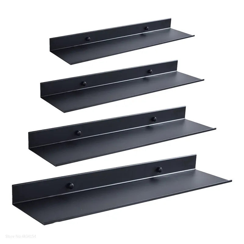 Floating Wall Shelf Black for Kitchen Bathroom Storage Rack Mirror Metal Shower Corner Shelves Organizer Cabinet Home Accessorie