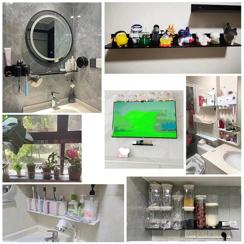 Floating Wall Shelf Black for Kitchen Bathroom Storage Rack Mirror Metal Shower Corner Shelves Organizer Cabinet Home Accessorie