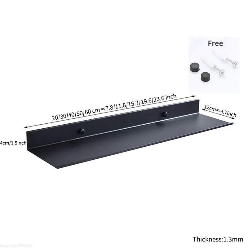 Floating Wall Shelf Black for Kitchen Bathroom Storage Rack Mirror Metal Shower Corner Shelves Organizer Cabinet Home Accessorie