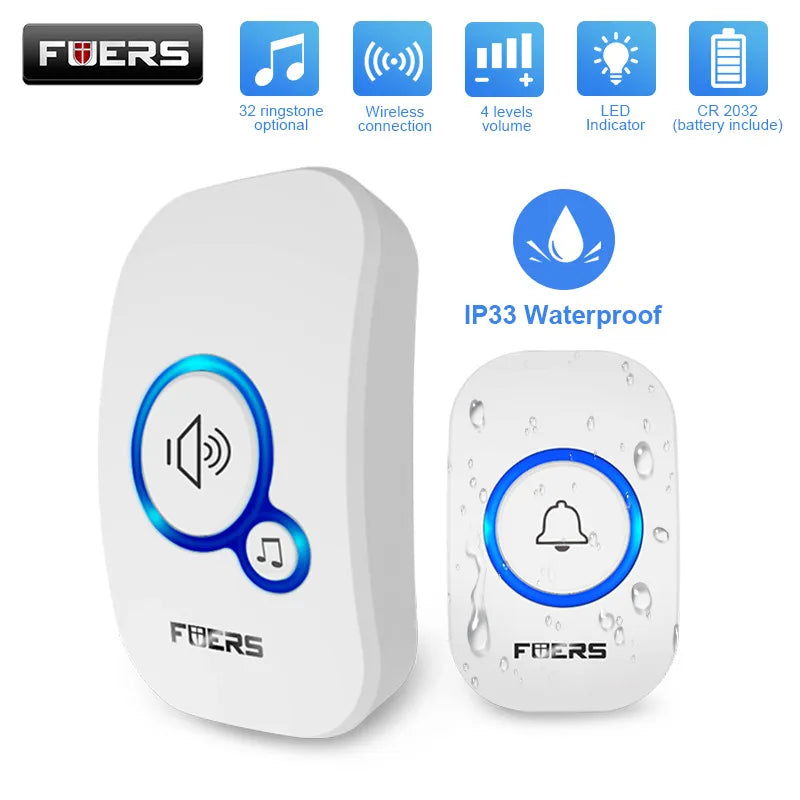 Fuers M557 Doorbell Waterproof Wireless Chime Home Doorbell Intelligent 32 Songs Smart Doorbell Alarm With Battery