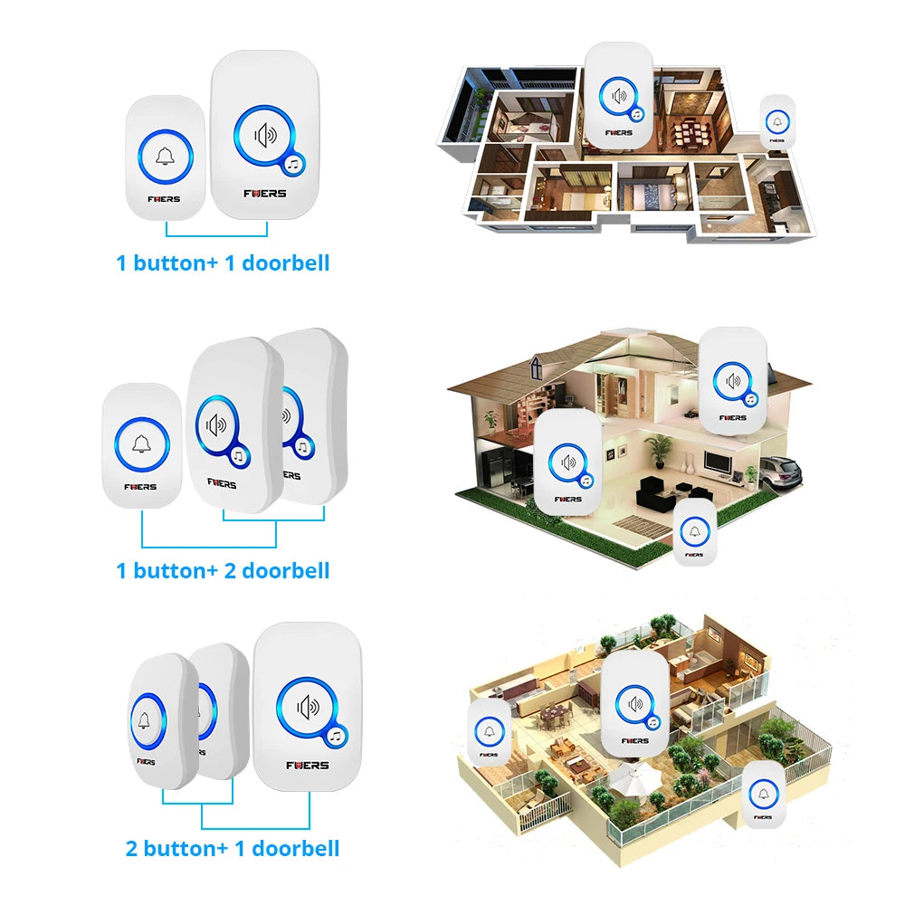 Fuers M557 Doorbell Waterproof Wireless Chime Home Doorbell Intelligent 32 Songs Smart Doorbell Alarm With Battery