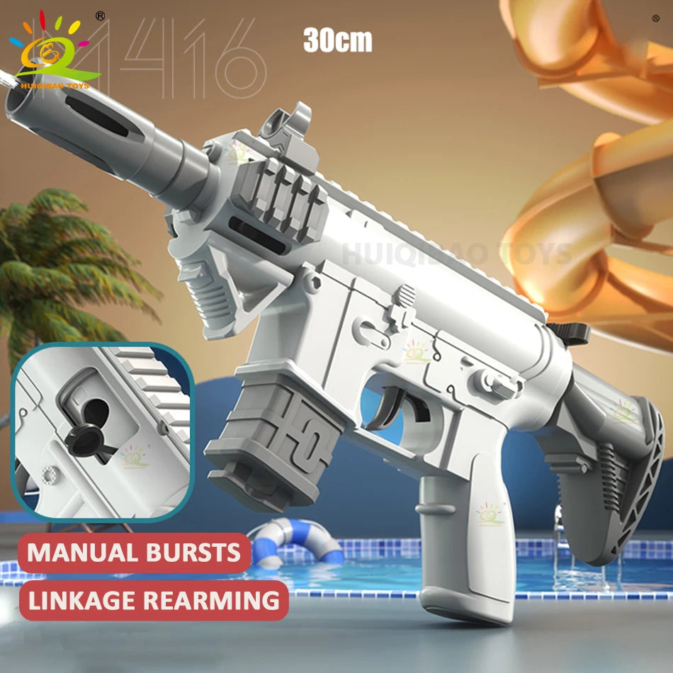 HUIQIBAO M416 Manual Water Gun Portable Summer Beach Outdoor Shooting Game Toy Pistol Water Fight Fantasy Toys for Children Boys
