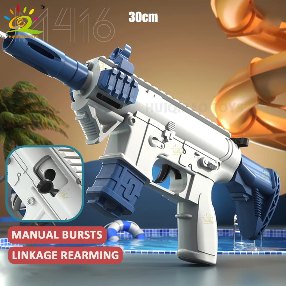 HUIQIBAO M416 Manual Water Gun Portable Summer Beach Outdoor Shooting Game Toy Pistol Water Fight Fantasy Toys for Children Boys