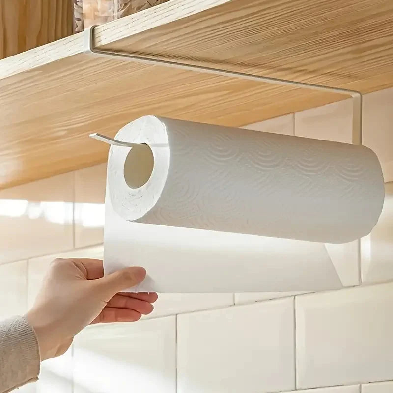 Hanging Paper Towel Holder Cabinet Under Storage Paper Towel Roll Holder No Punching Cling Film Storage Rack Kitchen Supplies