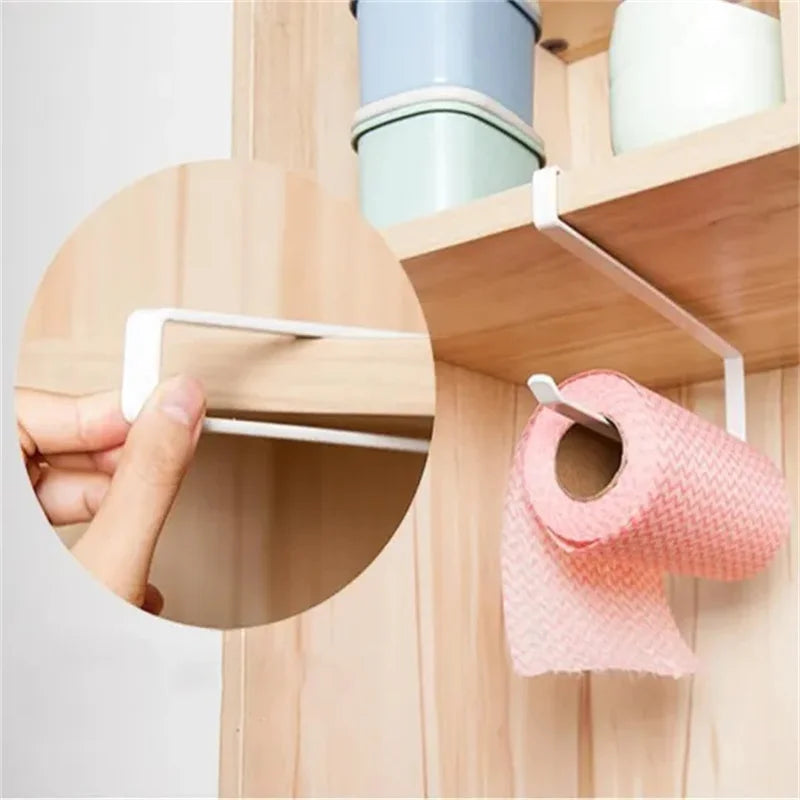 Hanging Paper Towel Holder Cabinet Under Storage Paper Towel Roll Holder No Punching Cling Film Storage Rack Kitchen Supplies