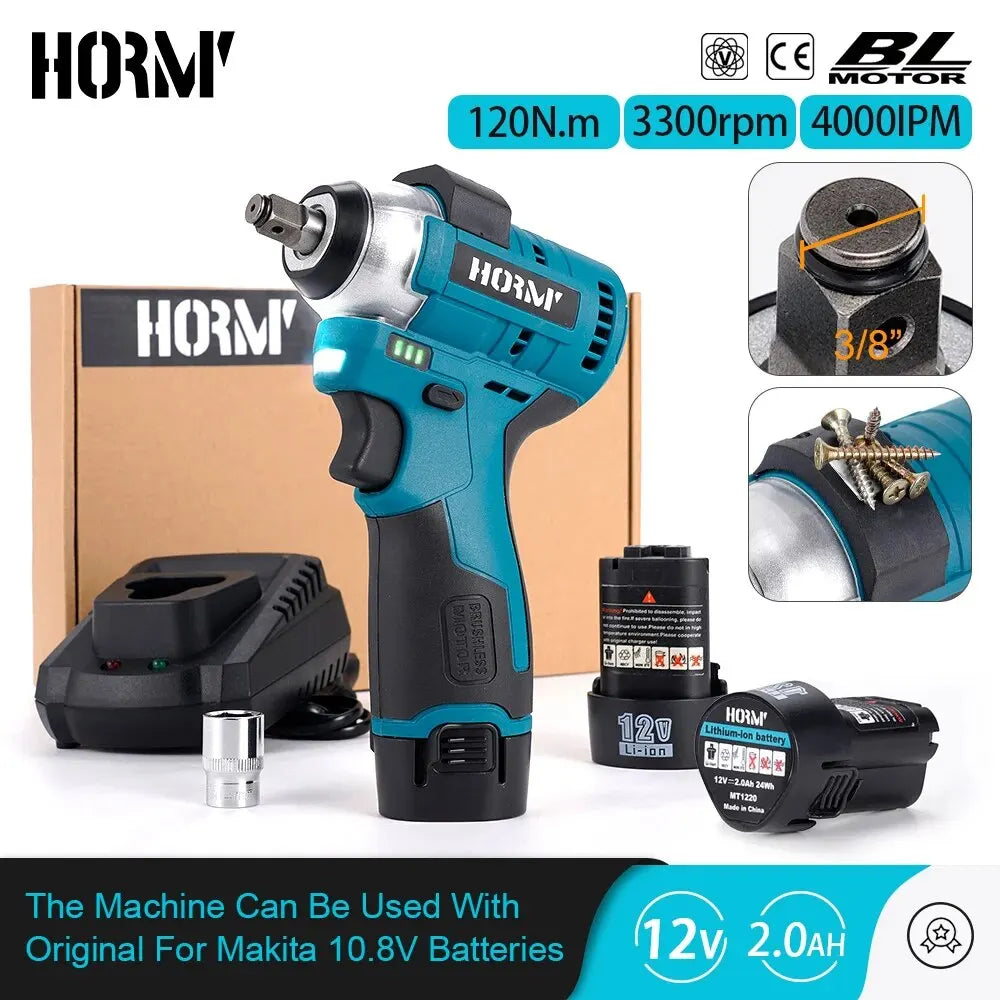 Hormy Brushless 120N.m Electric Impact Wrench 3/8 Inch Mini Cordless Torque Power DIY Tools For Makita 10.8V Lithium-Ion Battery