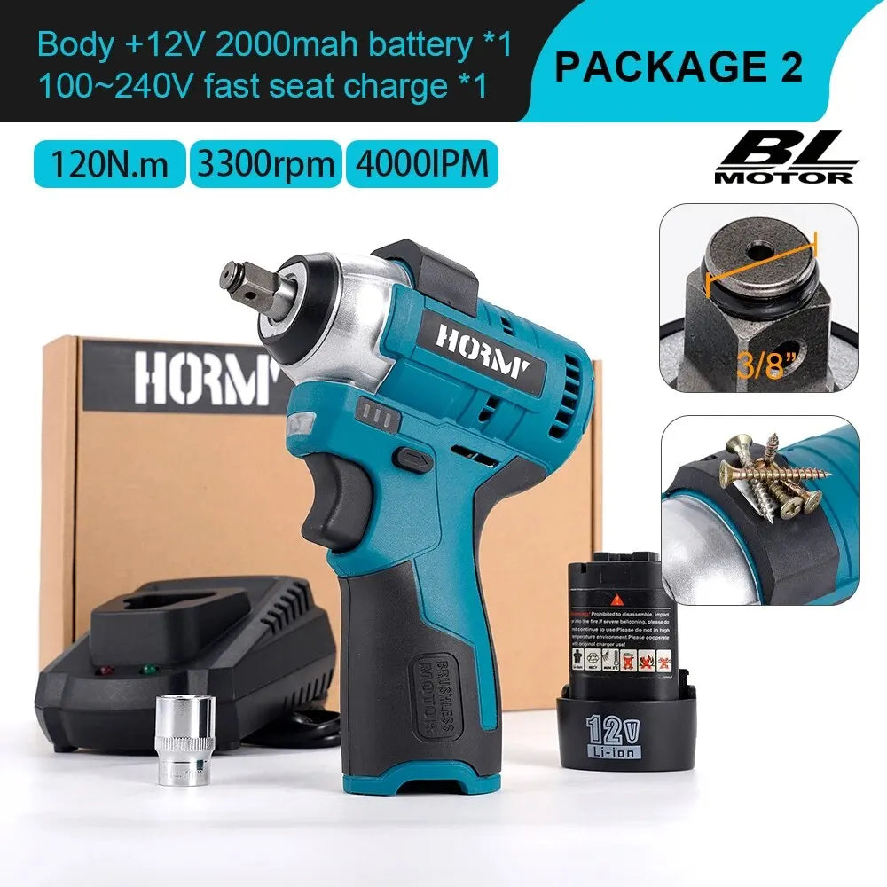Hormy Brushless 120N.m Electric Impact Wrench 3/8 Inch Mini Cordless Torque Power DIY Tools For Makita 10.8V Lithium-Ion Battery