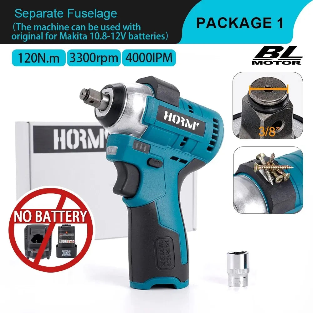 Hormy Brushless 120N.m Electric Impact Wrench 3/8 Inch Mini Cordless Torque Power DIY Tools For Makita 10.8V Lithium-Ion Battery