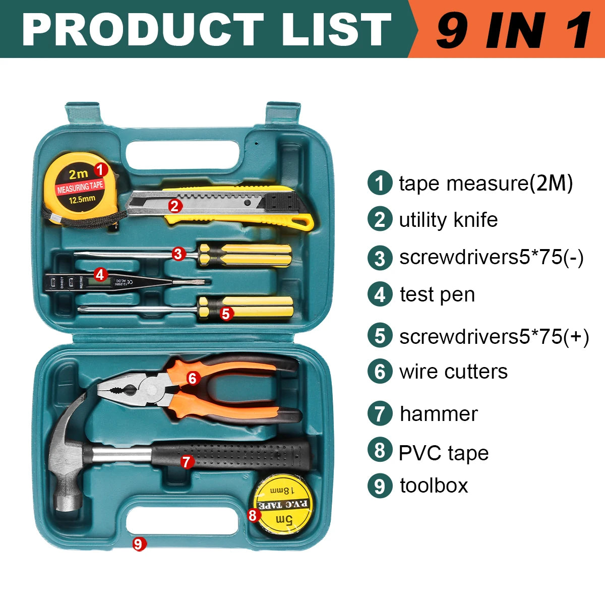 Household Tool Set General Repair Small Hand Tool Kit Storage Case for Home Garage Office College Dormitory Use