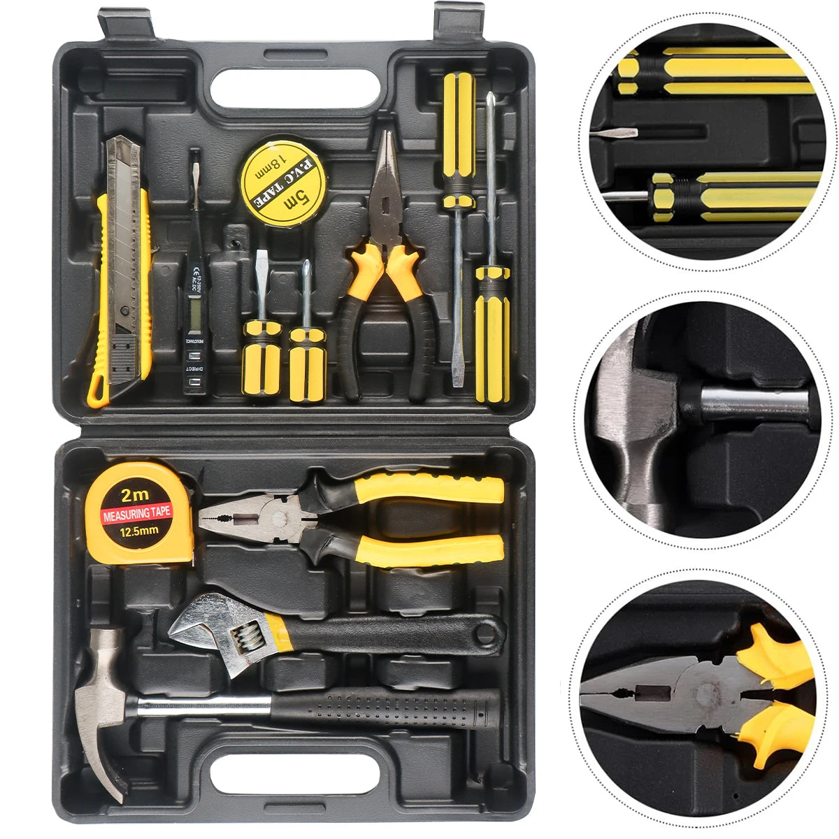 Household Tool Set General Repair Small Hand Tool Kit Storage Case for Home Garage Office College Dormitory Use
