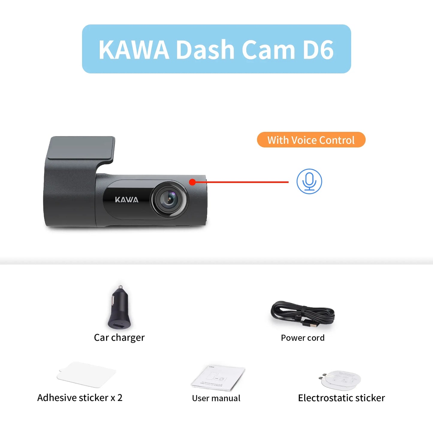 KAWA Car DVR D6 Dash Camera for Car 1440P Video Recorder EN RU FR JP Voice Control 24H Parking Mode App Control Night Vision