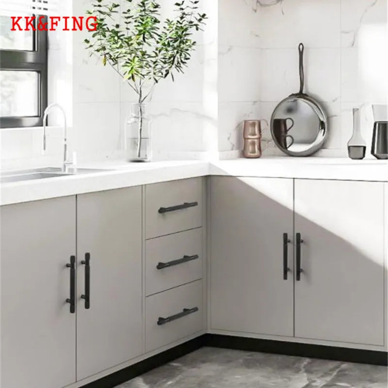 KK&FING Modern Aluminum Alloy Black Gold Kitchen Cabinet Handles and Knobs Drawer Handles Wardrobe Door Pulls Furniture Hardware
