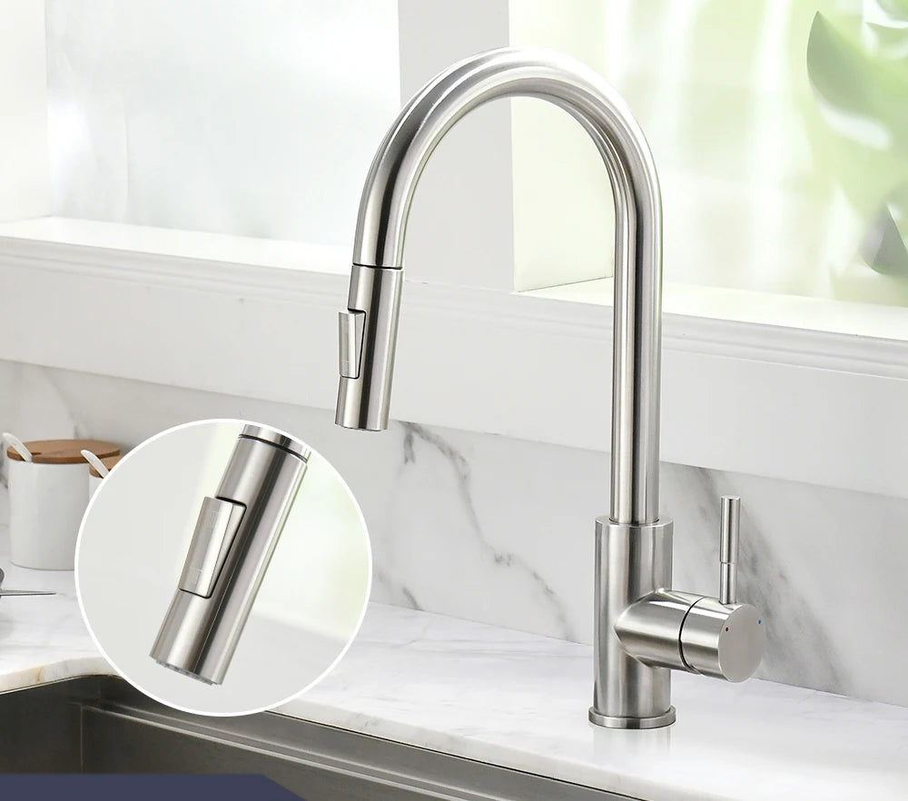 Kitchen Faucet Brushed Nickel Color Surface Hot and Cold Water Faucet Kitchen Sink Faucet Pull-out Kitchen Faucet Single Hole
