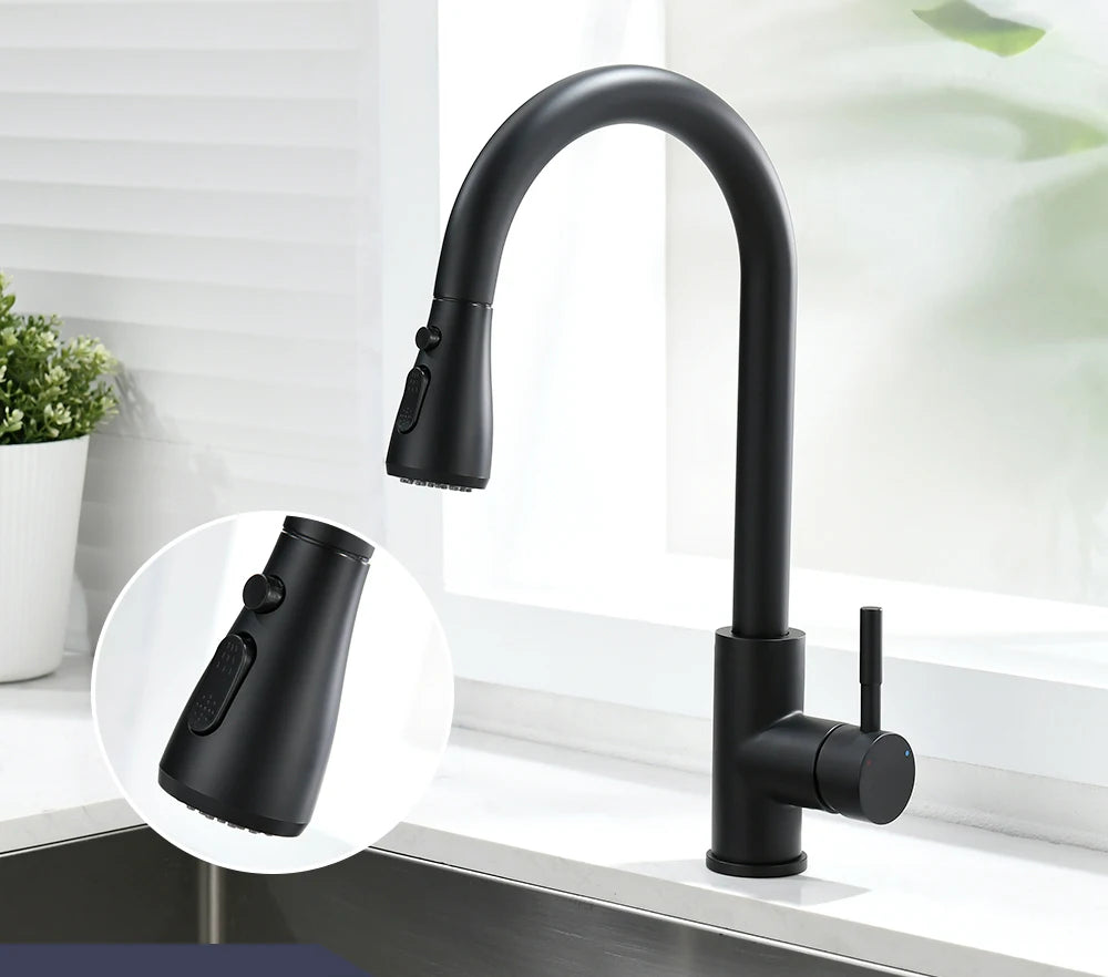 Kitchen Faucet Brushed Nickel Color Surface Hot and Cold Water Faucet Kitchen Sink Faucet Pull-out Kitchen Faucet Single Hole