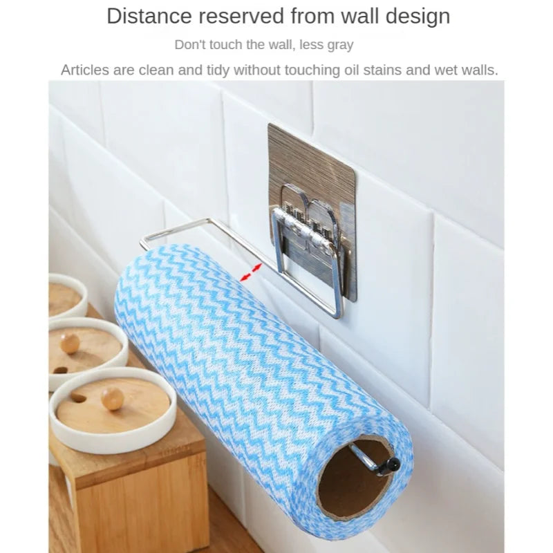 Kitchen Paper Roll Holder Bathroom Toilet Pape Storage Rack Towel Rack Cabinet Rag Hanging Holder Self-adhesive Kitchen Hook