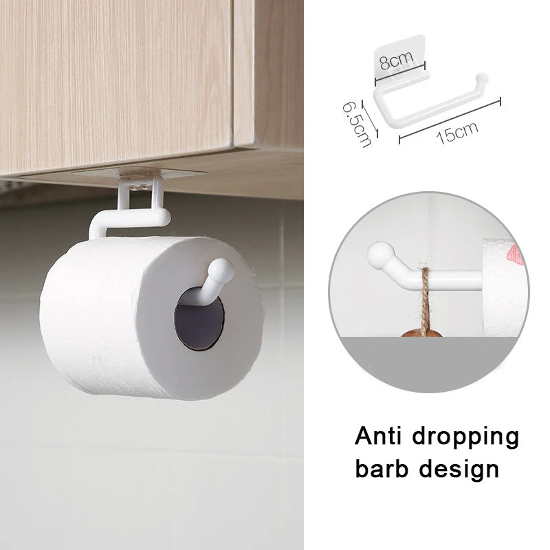 Kitchen Paper Roll Holder Bathroom Toilet Pape Storage Rack Towel Rack Cabinet Rag Hanging Holder Self-adhesive Kitchen Hook