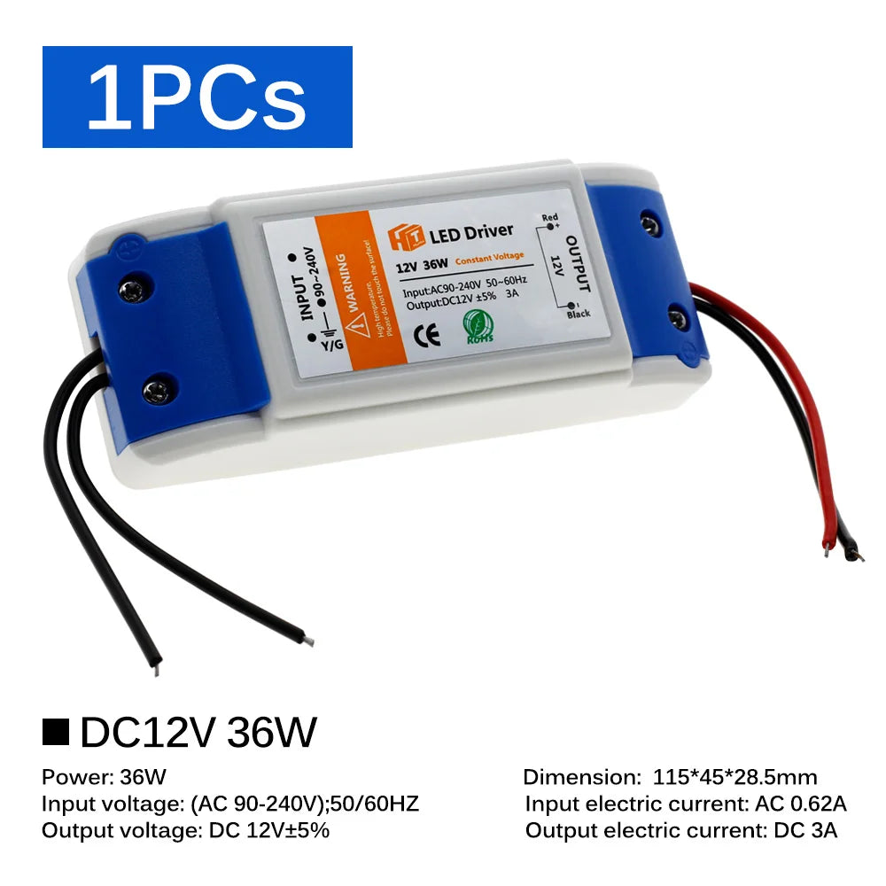 LED Lighting Transformers DC12V 18W 36W 72W 100W LED Driver Power Adapter For LED Strip 12V Power Supply