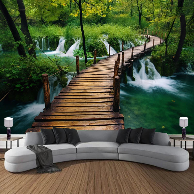 Landscape Waterfall Tapestry Wall Art Floral Wall Hanging Home House Bedroom Decor For 2023 Tapiz Y2k Arazzi