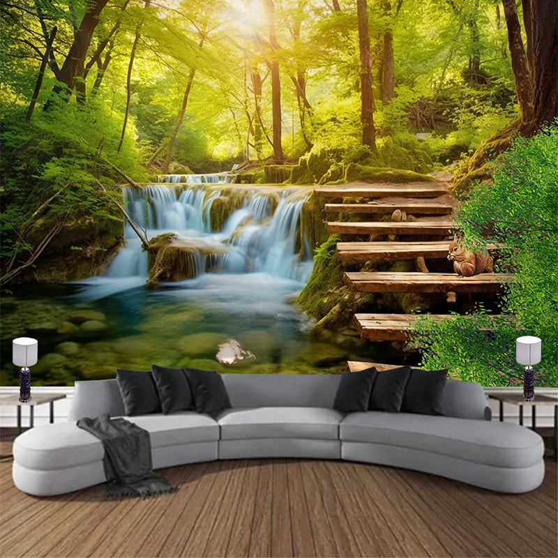 Landscape Waterfall Tapestry Wall Art Floral Wall Hanging Home House Bedroom Decor For 2023 Tapiz Y2k Arazzi