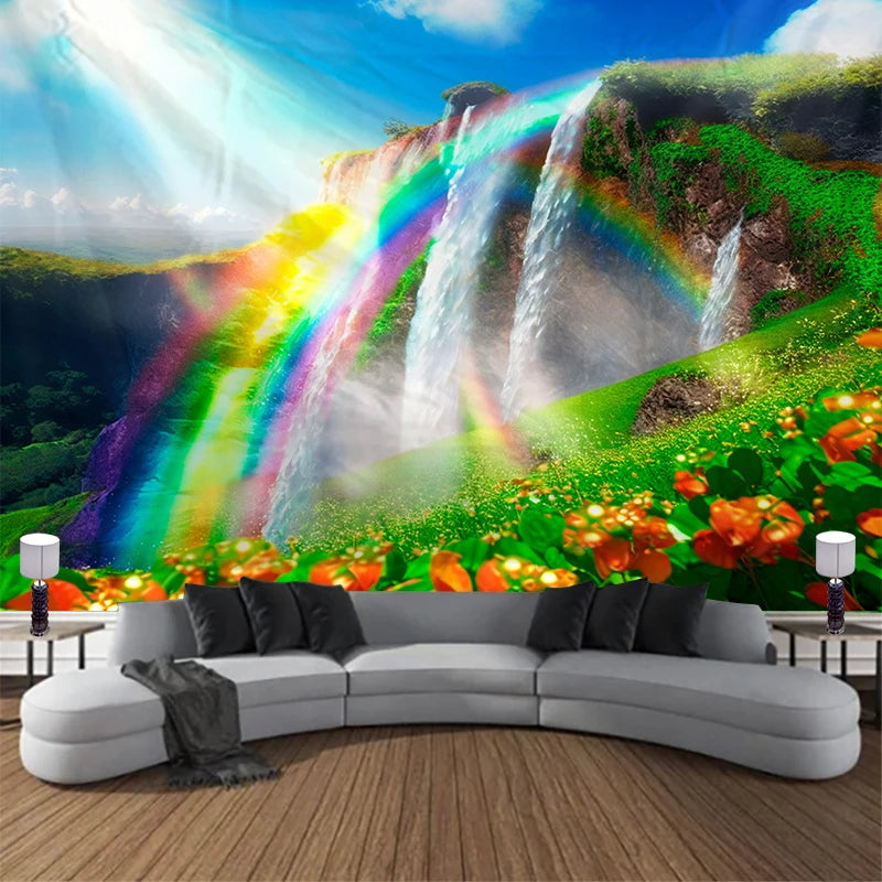 Landscape Waterfall Tapestry Wall Art Floral Wall Hanging Home House Bedroom Decor For 2023 Tapiz Y2k Arazzi
