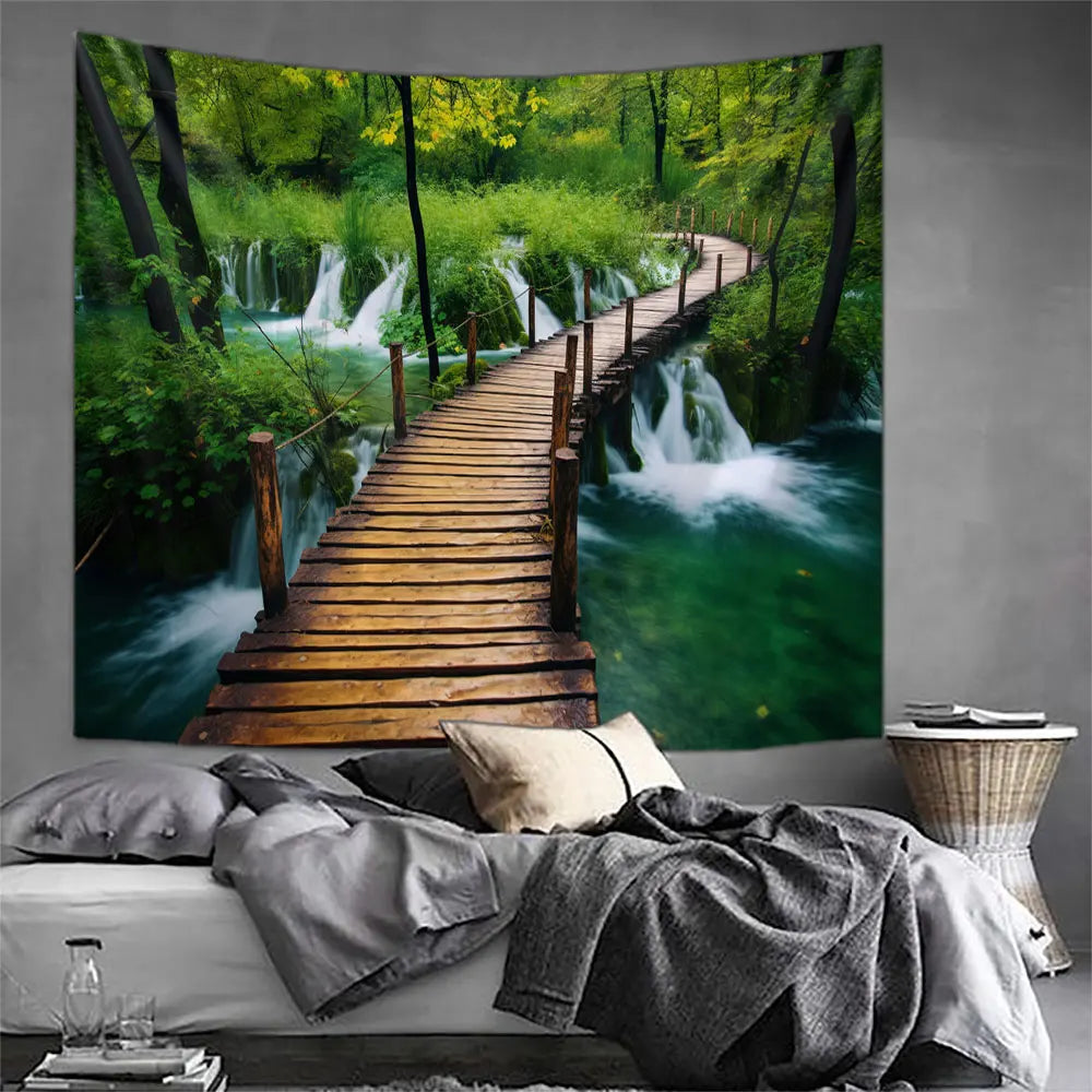 Landscape Waterfall Tapestry Wall Art Floral Wall Hanging Home House Bedroom Decor For 2023 Tapiz Y2k Arazzi