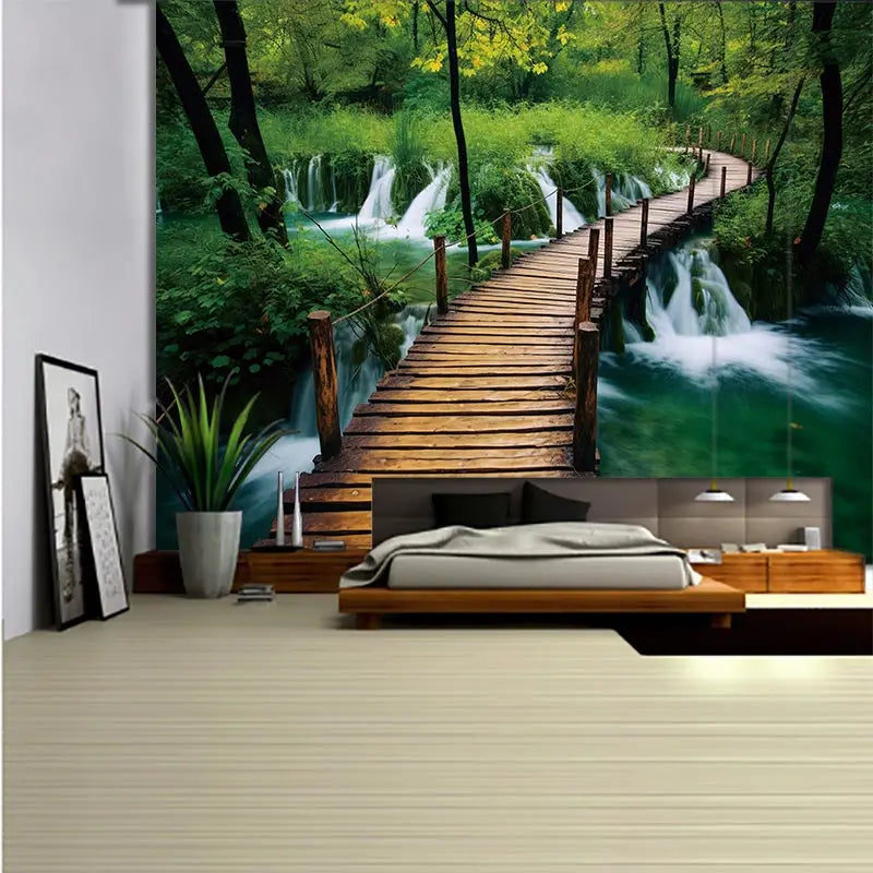 Landscape Waterfall Tapestry Wall Art Floral Wall Hanging Home House Bedroom Decor For 2023 Tapiz Y2k Arazzi