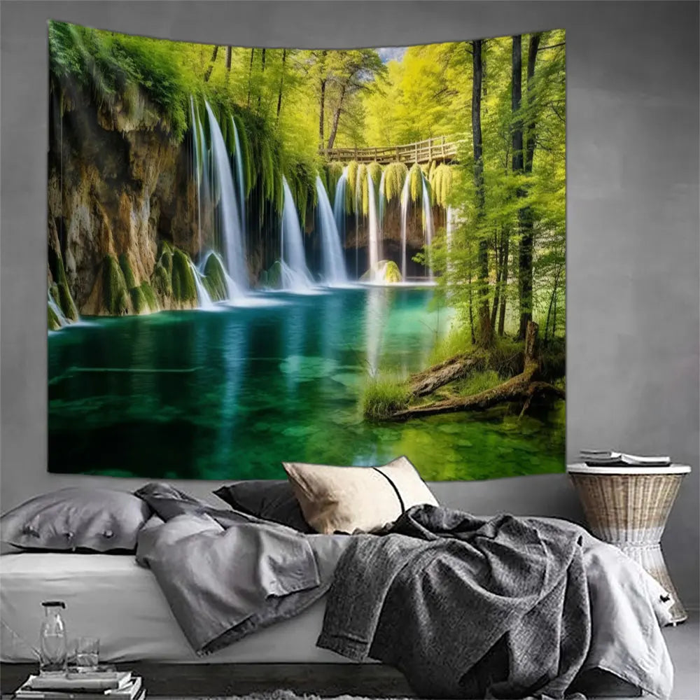 Landscape Waterfall Tapestry Wall Art Floral Wall Hanging Home House Bedroom Decor For 2023 Tapiz Y2k Arazzi