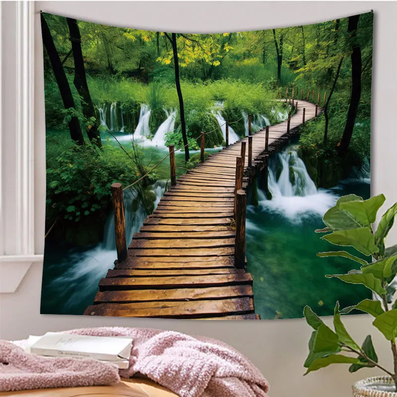 Landscape Waterfall Tapestry Wall Art Floral Wall Hanging Home House Bedroom Decor For 2023 Tapiz Y2k Arazzi