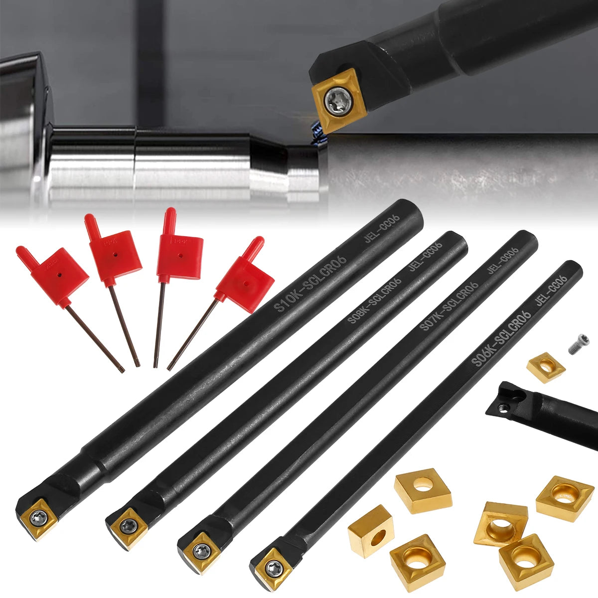 Lathe Boring Bar Turning Tool Durable Turning Tools Holder Set S06K/S07K/S08K/S10K-SCLCR06 Lathe Turning Tools Holder Set