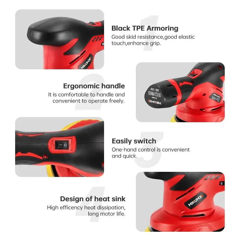 MINUMX Cordless Car Polisher 12V Wireless Car Polishing Machine 6 Gears Electric Polish Machines Adjustment Speeds Power Tools