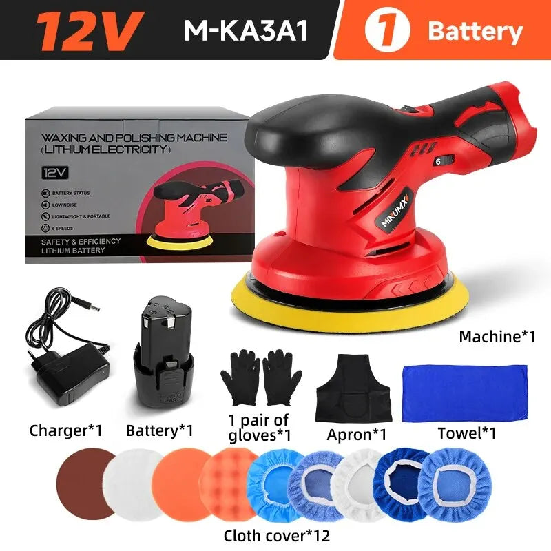 MINUMX Cordless Car Polisher 12V Wireless Car Polishing Machine 6 Gears Electric Polish Machines Adjustment Speeds Power Tools