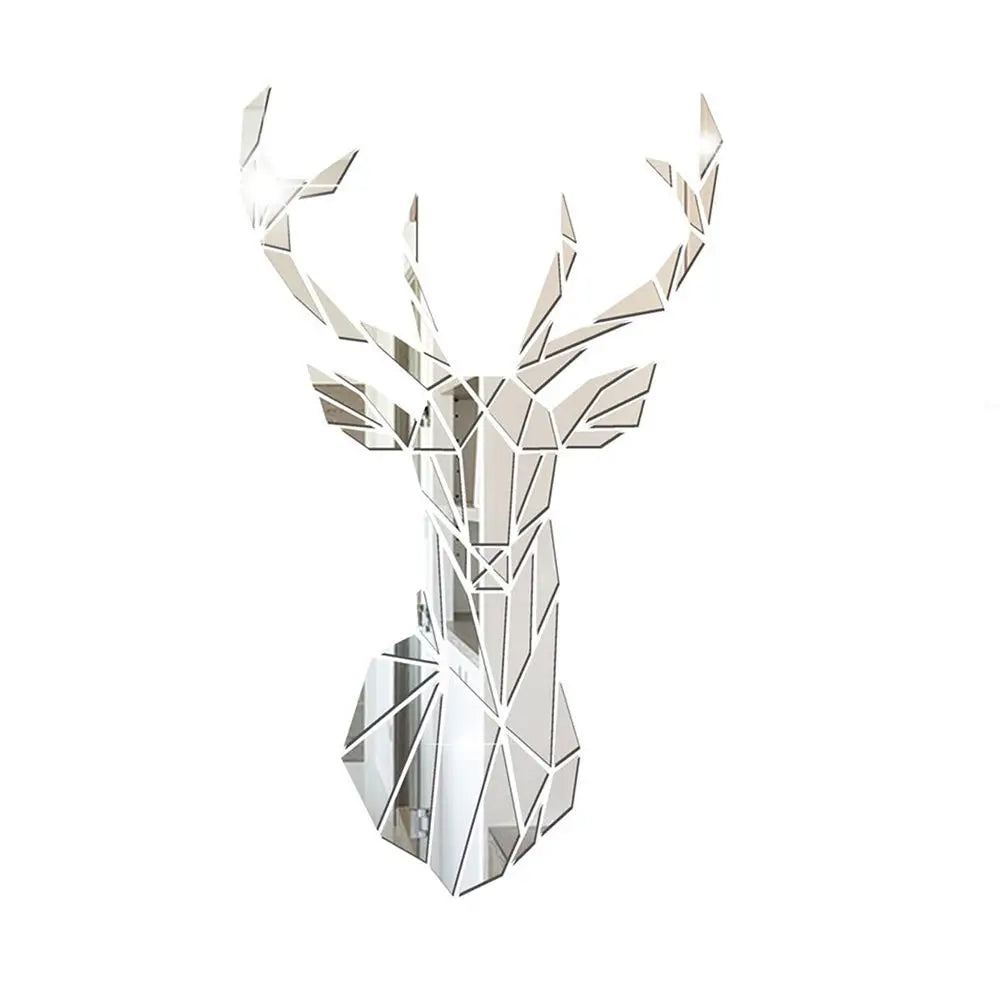 Multiple Sizes 3D Deer Head Stickers Mirror Surface Decals DIY Self-adhesive Wall Art Mirror Stickers Home Decoration Mural Gift
