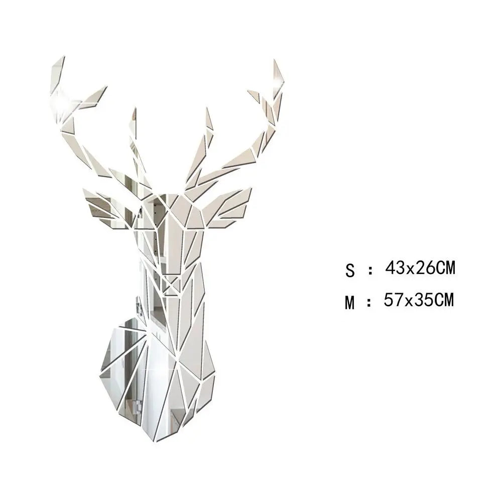 Multiple Sizes 3D Deer Head Stickers Mirror Surface Decals DIY Self-adhesive Wall Art Mirror Stickers Home Decoration Mural Gift
