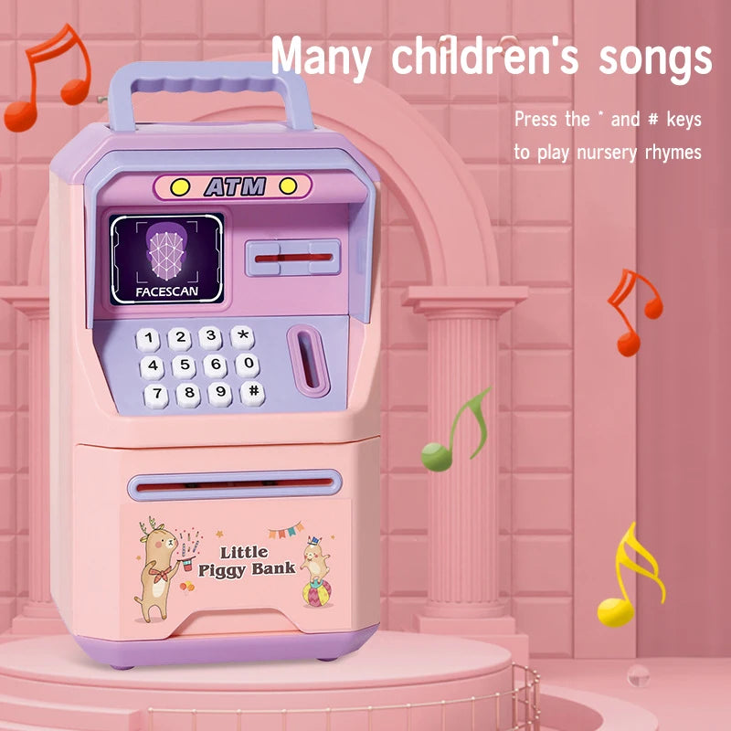 New ATM Machine Safe Box Money Bank ATM Music Coin Box Cartoon Bank With Face Unlock kids toy