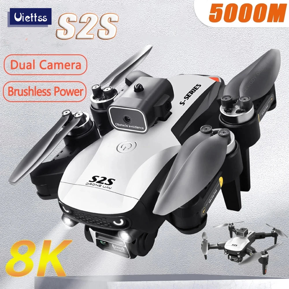 New S2S Drone 8K HD Dual Camera Brushless Motor Obstacle Avoidance Dron RC Helicopter Professional Foldable Quadcopter Toy