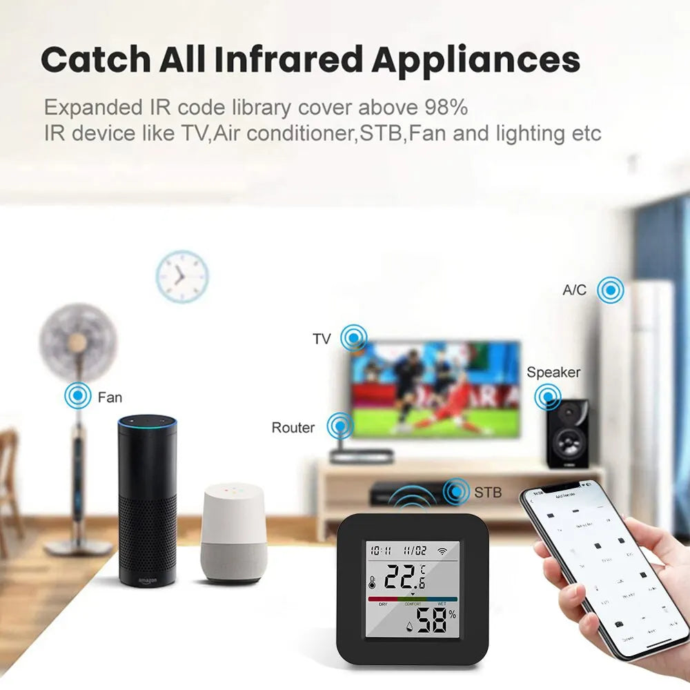 ONENUO Tuya WiFi IR Universal Remote Control Temperature And Humidity Sensor Smart Life App Control Work With Alexa Google Home