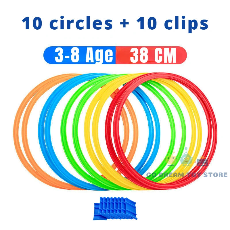 Outdoor Kids Funny Physical Training Sport Toys Lattice Jump Ring Set Game with 10 Hoops 10 Connectors for Park Play Boys Girls