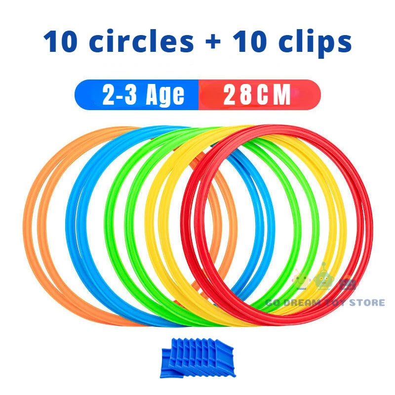 Outdoor Kids Funny Physical Training Sport Toys Lattice Jump Ring Set Game with 10 Hoops 10 Connectors for Park Play Boys Girls